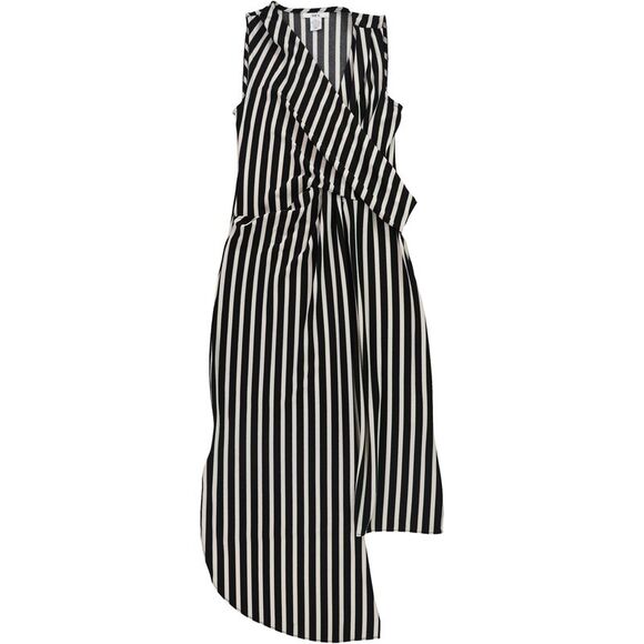 bar III Womens Striped Wrap Asymmetrical Dress, black, L - Picture 1 of 5